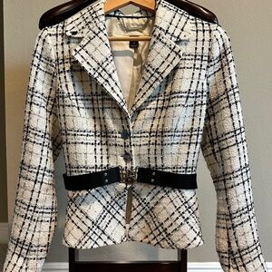 WHBM White w/ Black/Gray Plaid Blazer Jacket (Sz 8)